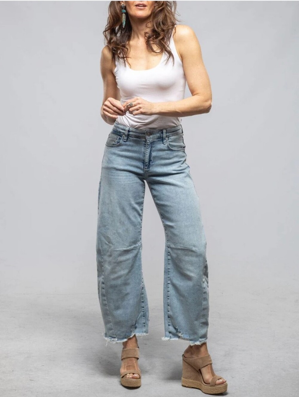 NWT Dakota Blue Barrel Distressed Hem Wide Jeans 13/31